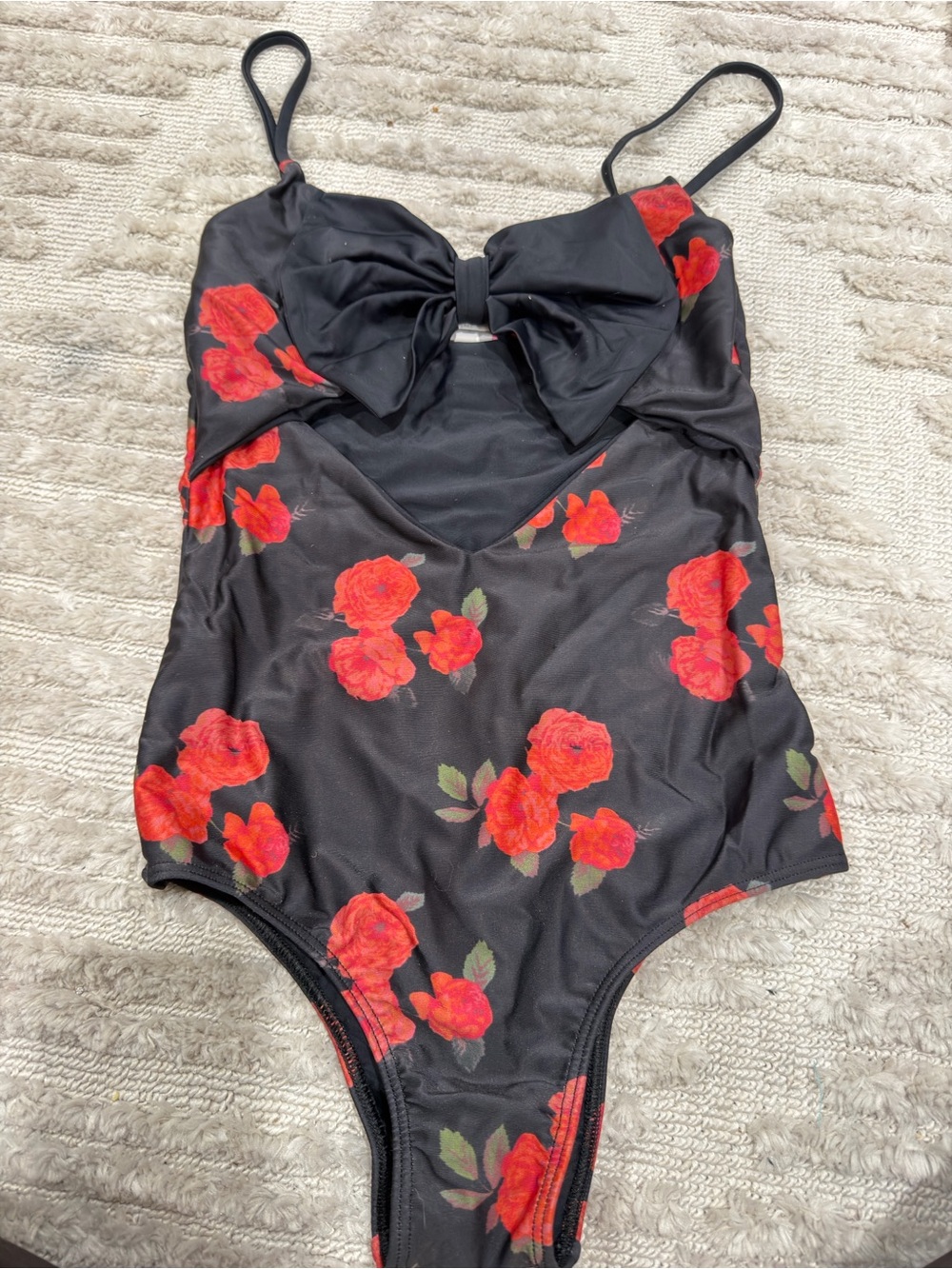 Lolli Black One-Piece Swimsuit with Red Rose Print